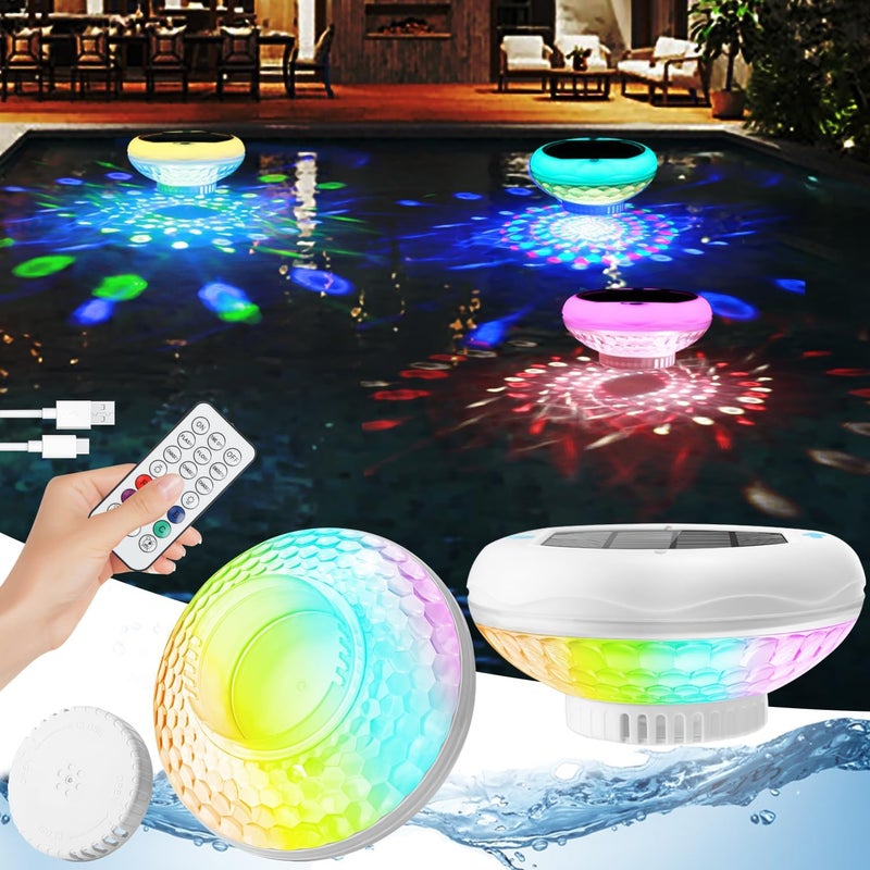 QOLNBY Solar Pool Chlorine Floater, USB Rechargeable Floating Pool Lights, 2600mAh 6.69” IP68 Waterproof Floating Chlorine Dispenser,13 Color Modes Adjustable Release Solar Chlorines Floater 4 Pack - Image 1